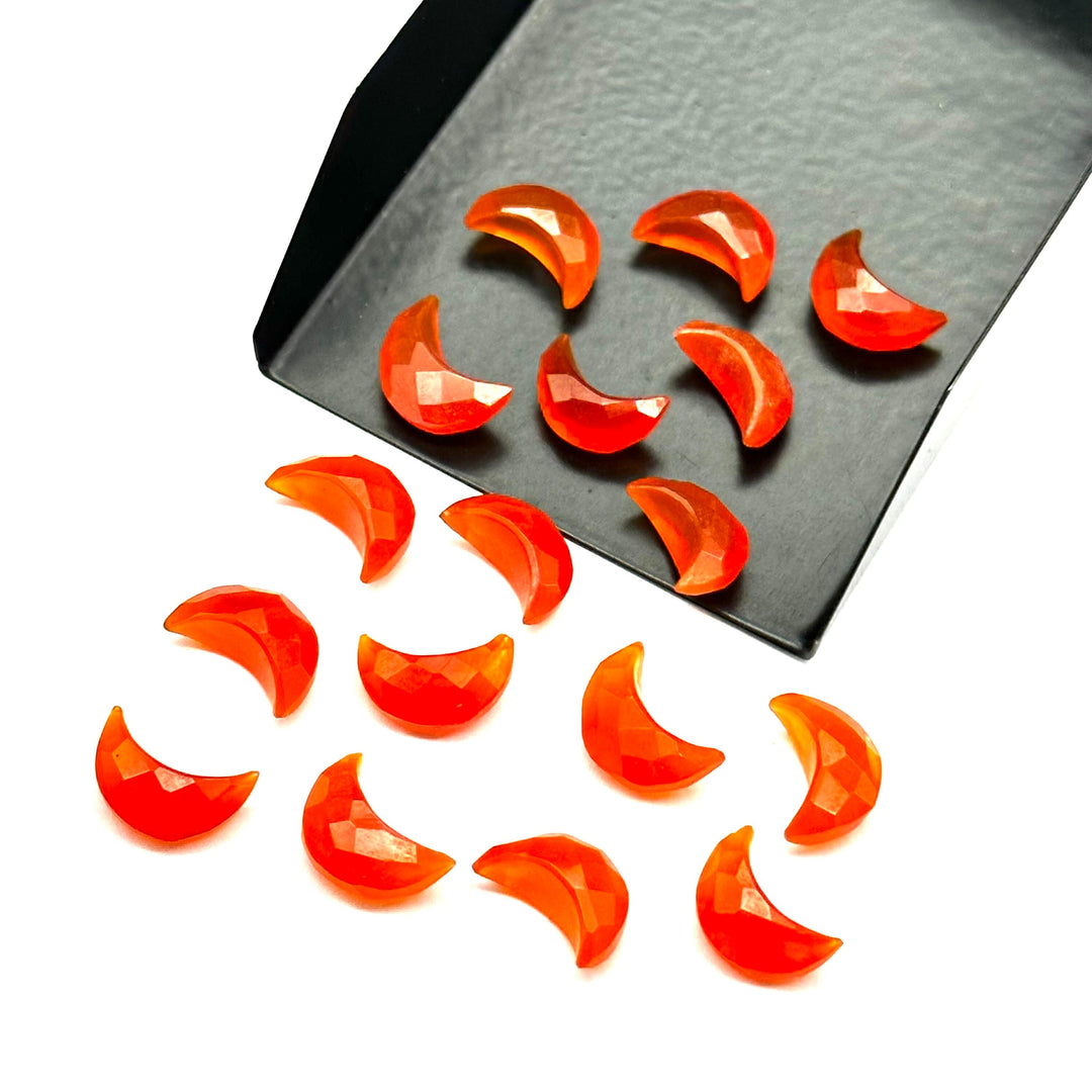 Natural Carnelian Moon Shape Gemstone Beads, Carnelian Faceted Moon Shape Carving Beads, 12 MM Carnelian Hand Carved Moons For Jewelry