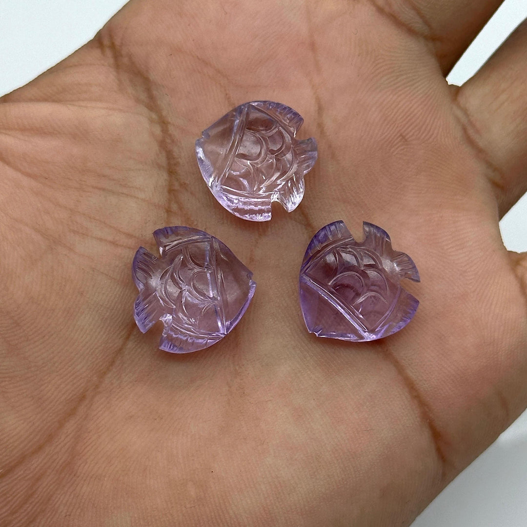 Cute Pink Amethyst Fish Shape Beads, Natural Pink Amethyst Fish Hand Carved Beads, Marine Fishes, Deep Sea Gemstone Fishes 16X17 MM