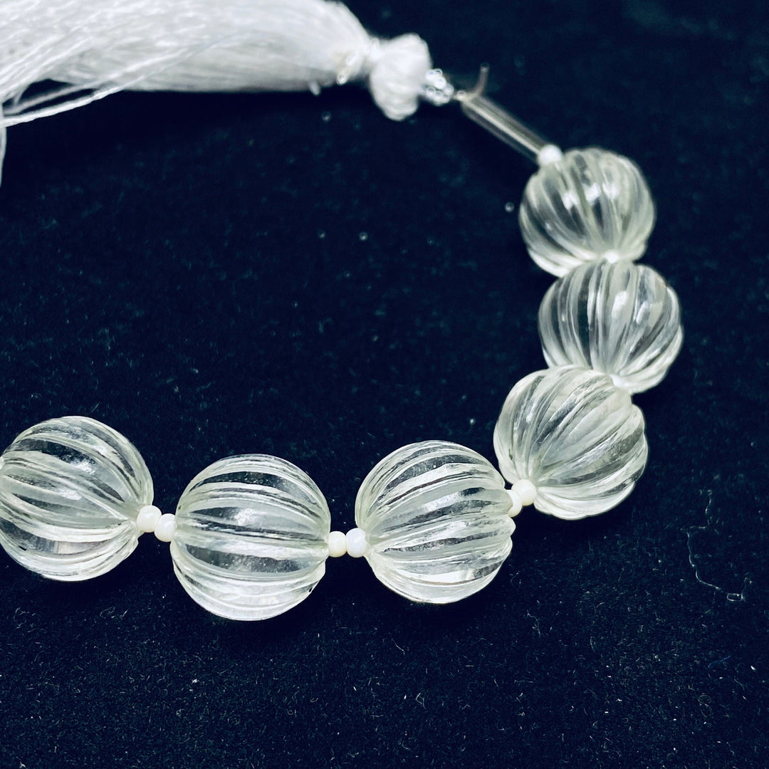 100% Natural Crystal Quartz Carved Melon Shape Beads Strand, Melon Shape Gemstone, Gemstone For Jewellery, 12 mm
