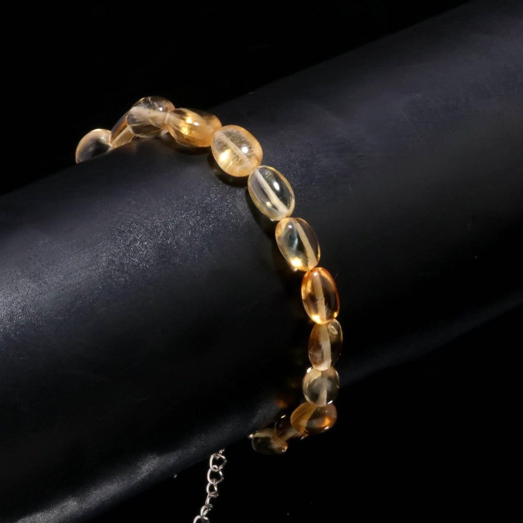 Natural Citrine Smooth Tumble Beads Bracelet, Yellow Citrine Nuggets Shape Beads Bracelet, Jewelry Gifts, November Birthstone Gifts