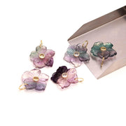 Multi Fluorite Flower Gemstone Pendant, Fluorite Fancy Floral Design Necklace for Women's, Birthday Gift for Her, Crystal Necklace