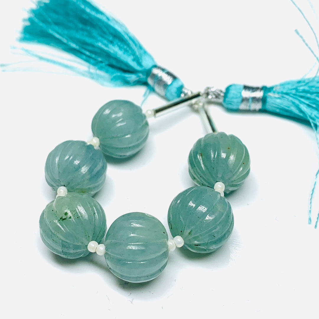 1,2,3,4,5 pcs 100% Natural Aquamarine Carved Melon Shape Beads Strand, Melon Shape Gemstone, Gemstone For Jewellery, 12 mm