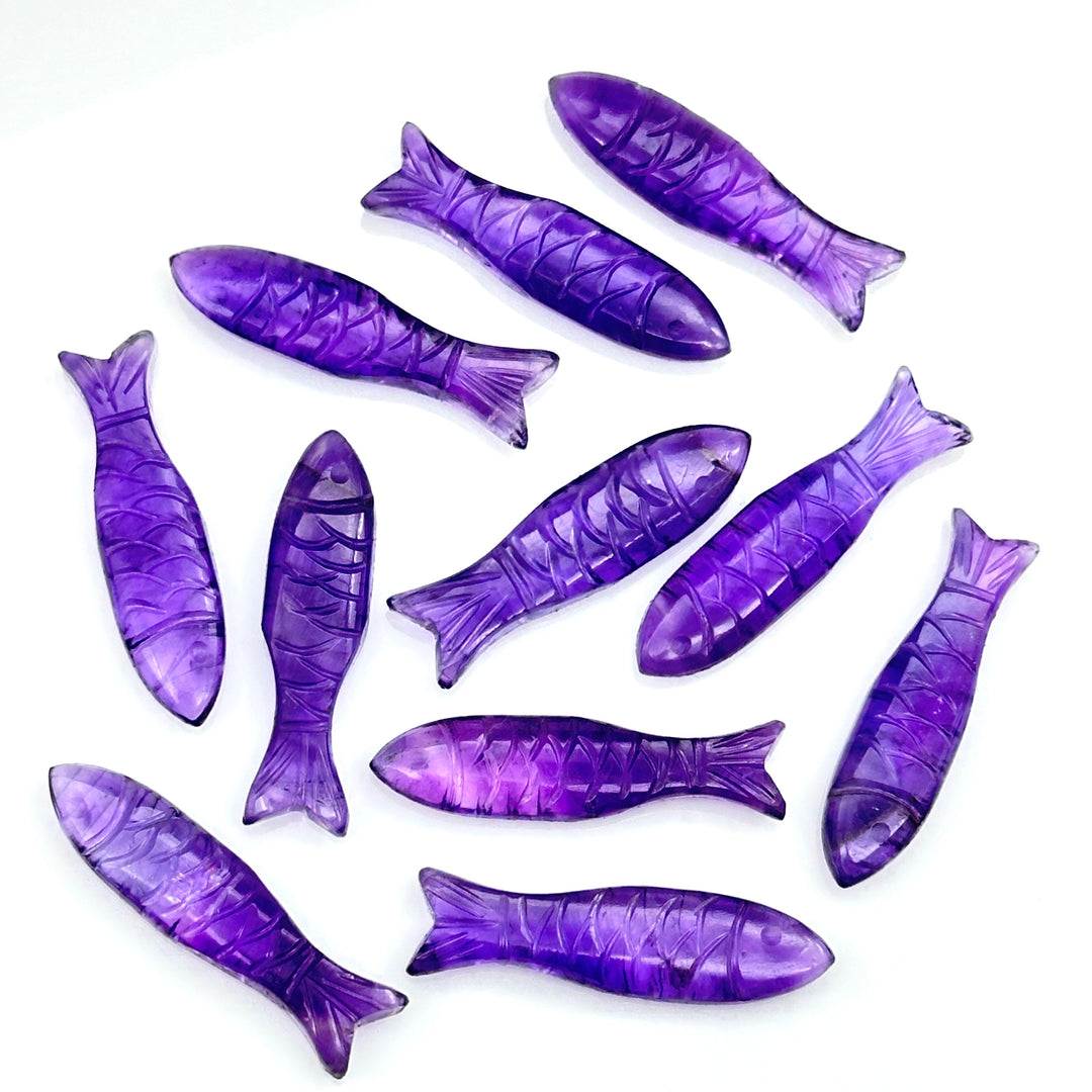 Natural Amethyst Fish Shape Gemstones, Purple Amethyst Healing Fish Beads, Jewely Making and Decor Fish Crystal 30X10 MM