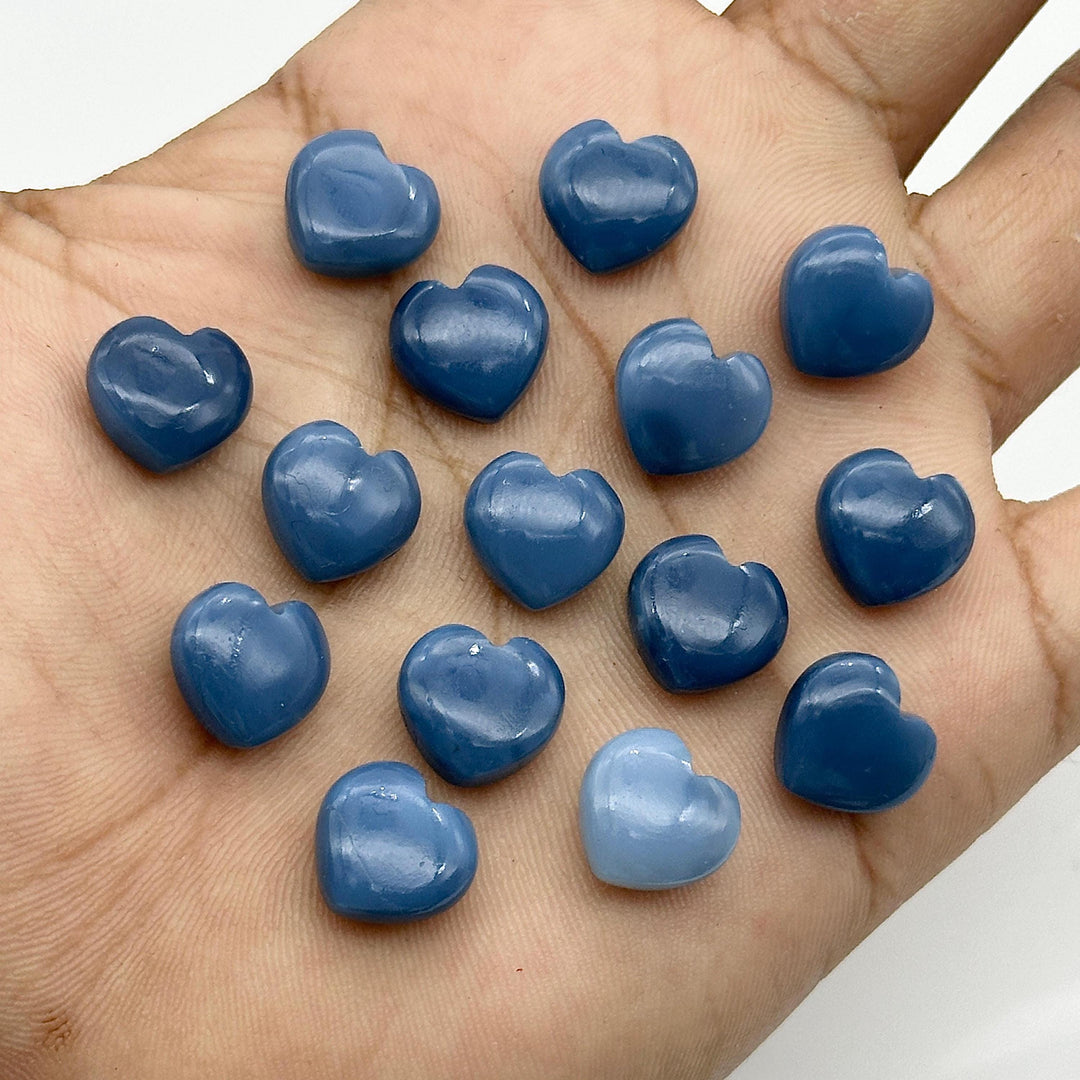 Blue Opal Heart Briolette Beads: Hand Carved Smooth Gemstone, 12mm