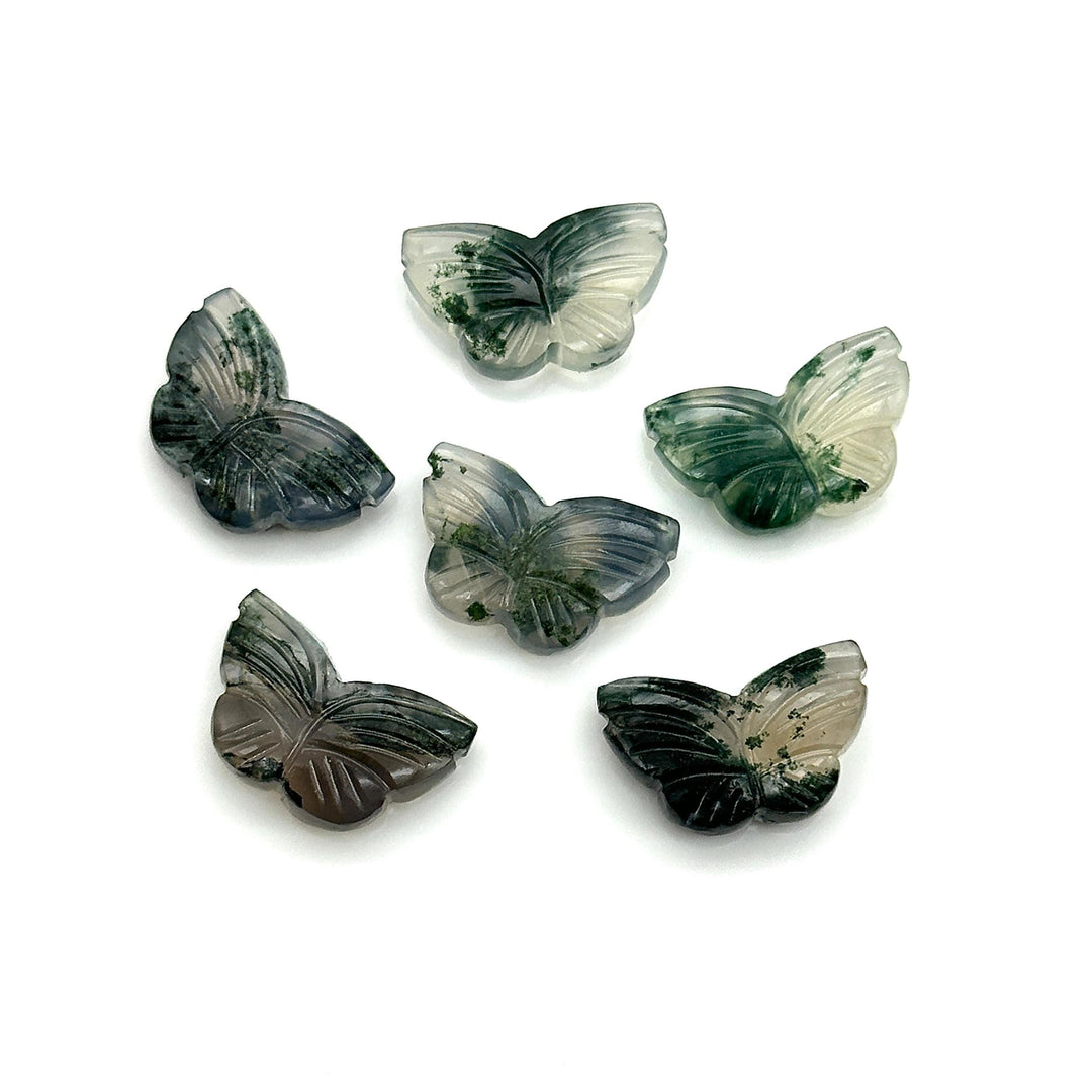 Carved Moss Agate Butterfly Beads: Handmade Gemstone Jewelry Making (11x18mm