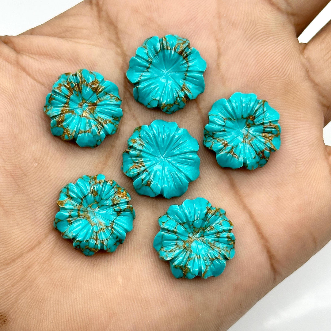 AAA Copper Turquoise Flower Shape Carving, Turquoise Hand Carved Flower for Jewelry Making, Crystal Flower Carving, 17 MM, Gemstone Flower