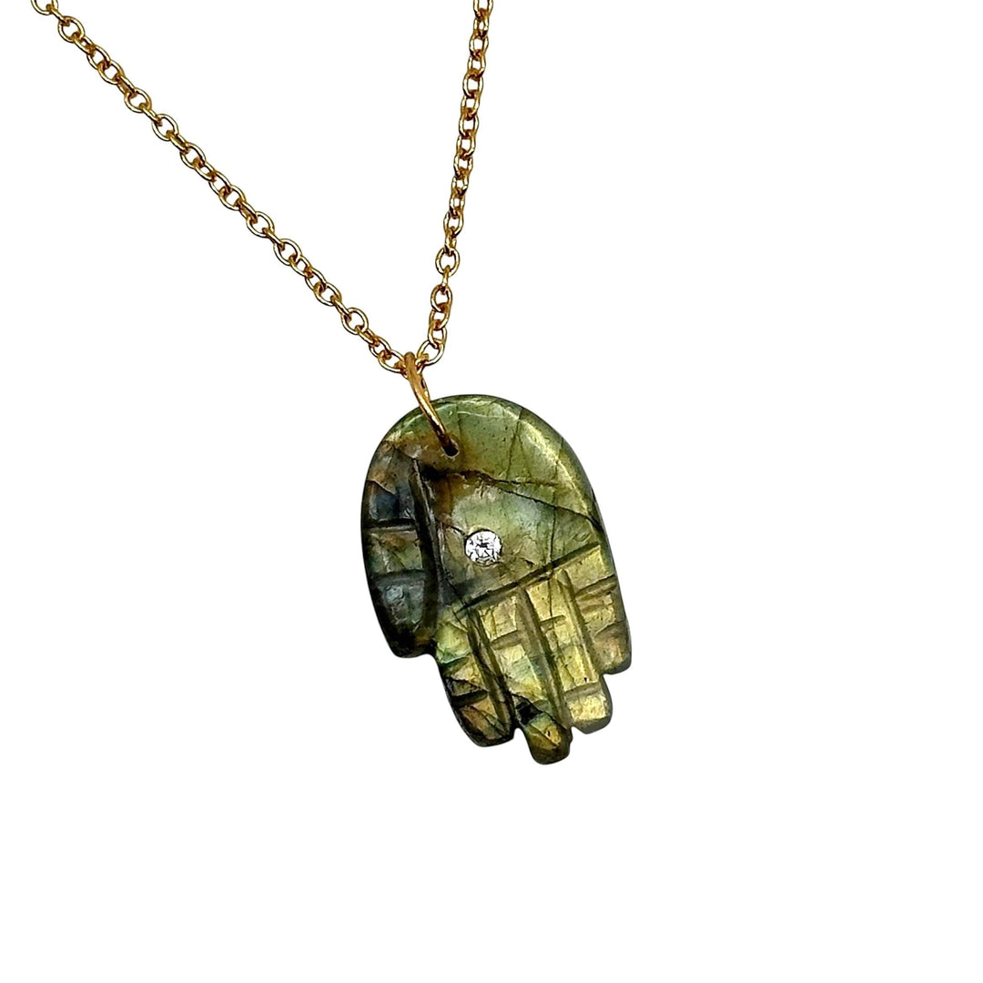 Natural Labradorite Hamsa Necklace, Blue Flashy Gemstone Hamsa Necklace For Gift, Reiki Healing Jewelry, Flashy Labradorite Necklace