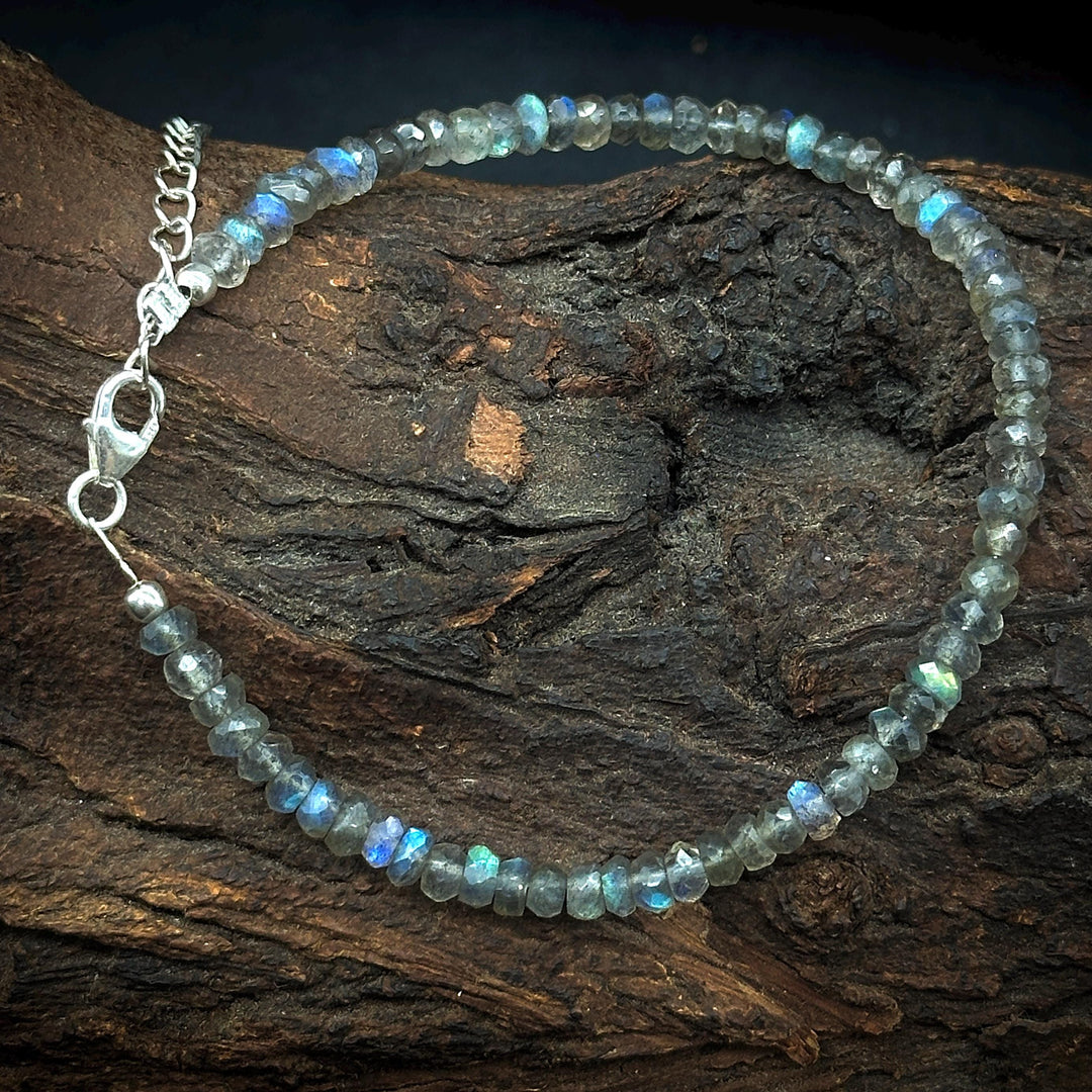 Flashy Labradorite Beaded Bracelet, Faceted Labradorite Beads Bracelet, Gemstone Silver Bracelet/Anklet, Yoga & Meditation Bracelet, 3-4 MM