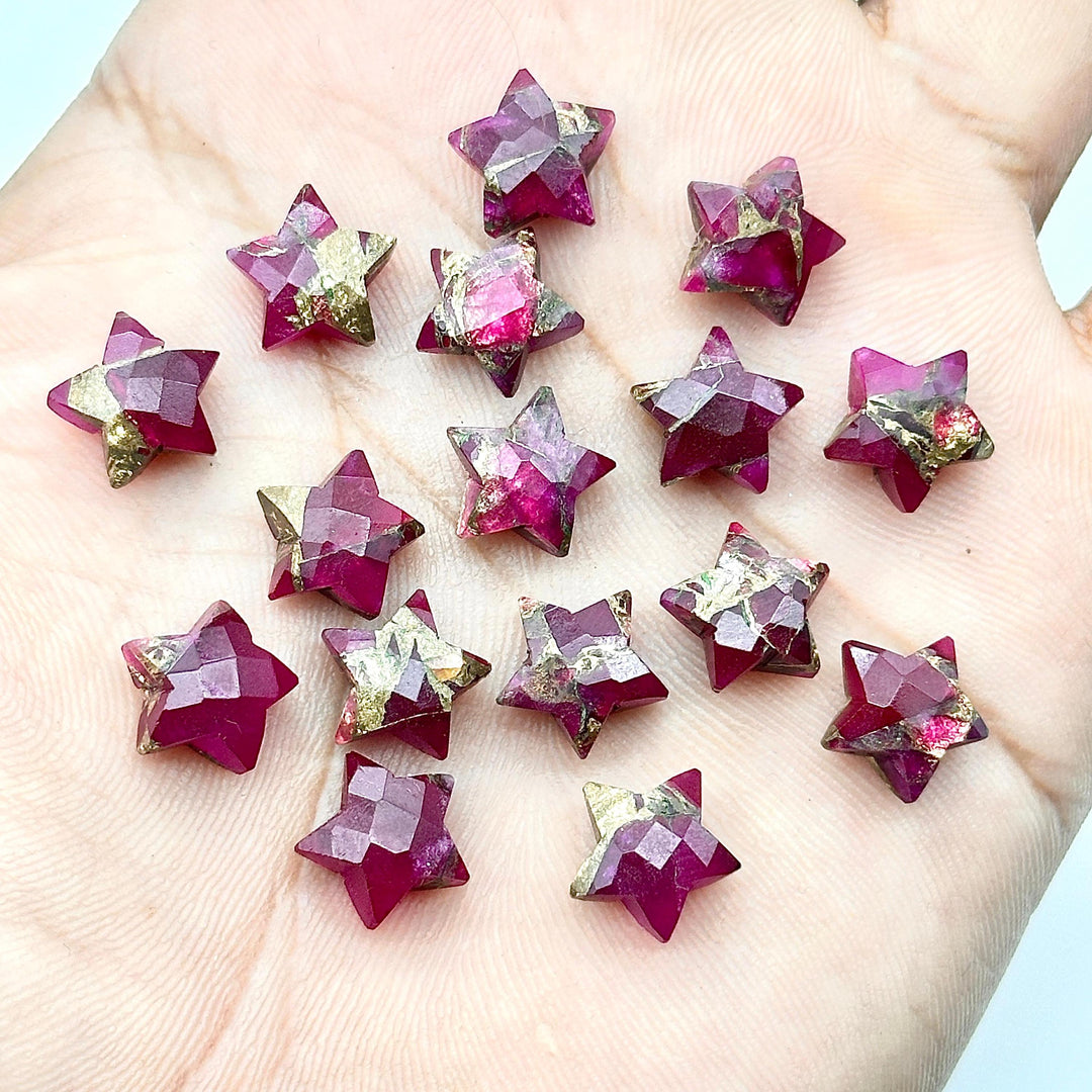 New Hot Pink Copper Turquoise Star Shape Beads, Pink Turquoise Faceted Star Beads, Hand Carved Gemstone Beads, Star Charms for Jewelry 10 MM