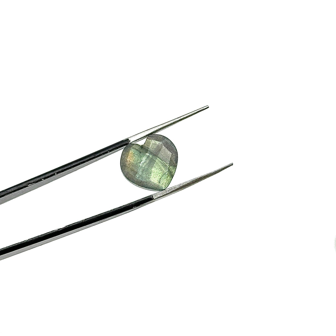 Labradorite Heart Briolette: Faceted Gemstone Charm, 12mm