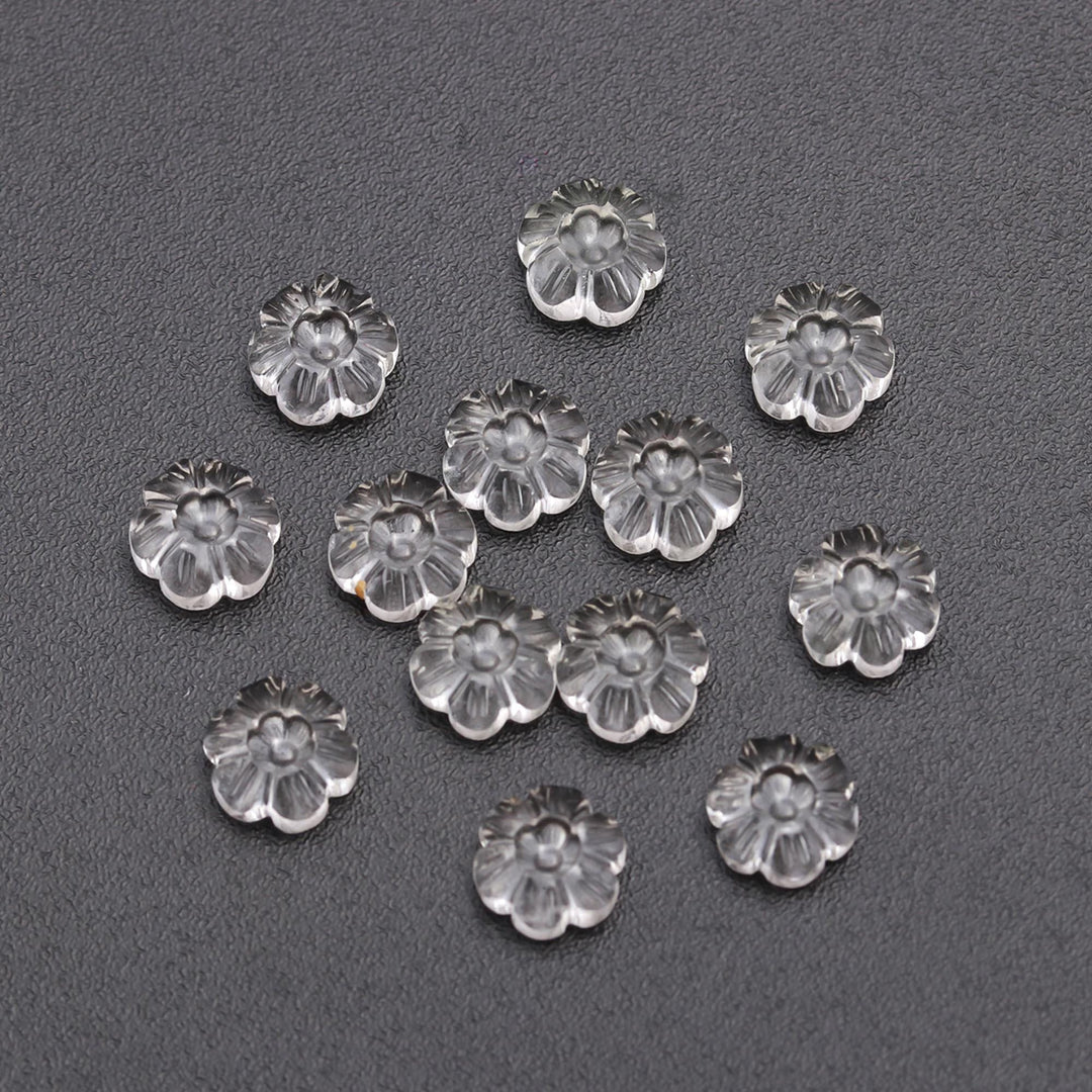 Natural Crystal Quartz Flower Shape Beads, AAA Clear Quartz Flower Gemstone For Jewelry Making, Earrings Makine Charms, Flat Back, 12 MM