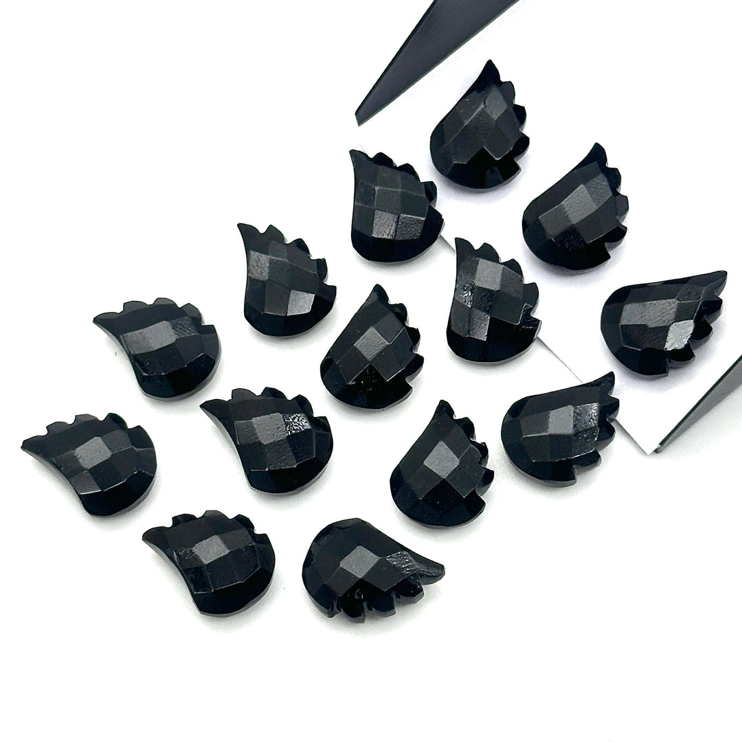Natural Black Onyx Leaf Shape Beads, Onyx Leaf Shape Briolette's, Faceted Fancy Carvings for Jewelry, 11X15 MM, Wholesale Gemstones