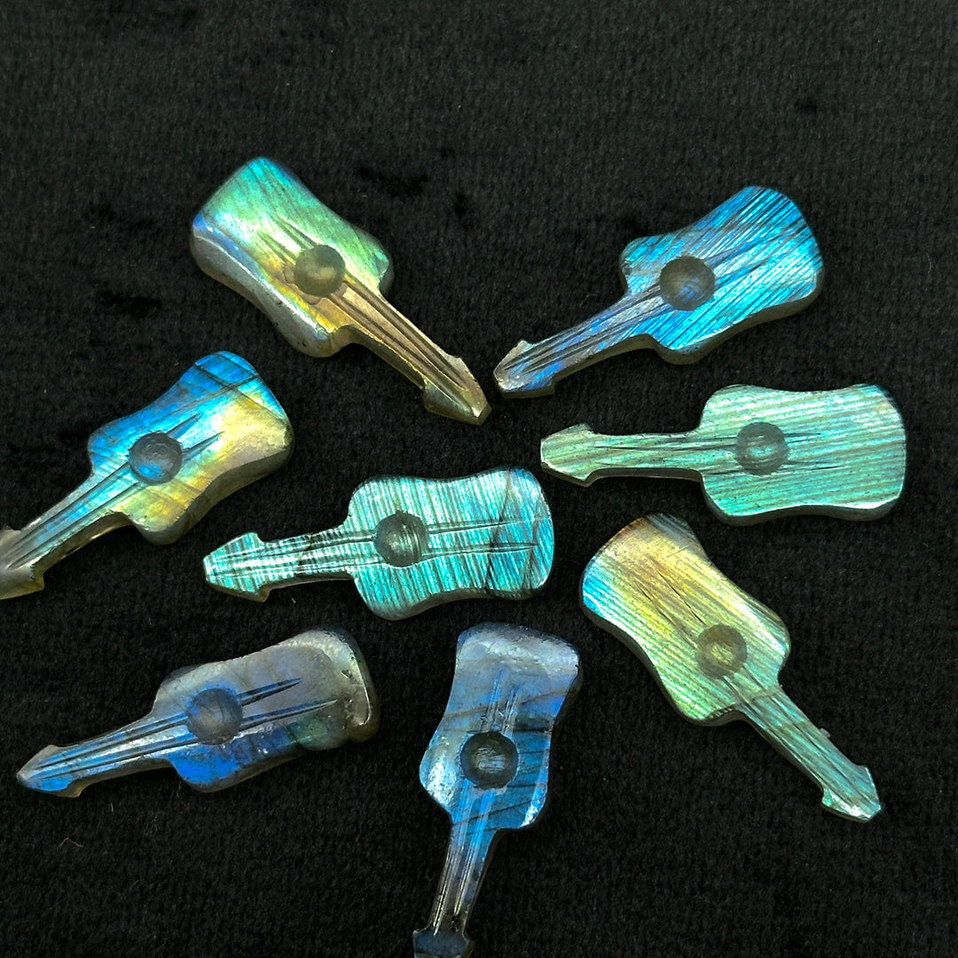 Flashy Labradorite Guitar Shape Carving Beads, Little Guitar Shape Hand Carved Gemstone, 26 MM, Miniature Guitar Gemstone, Tiny Charms