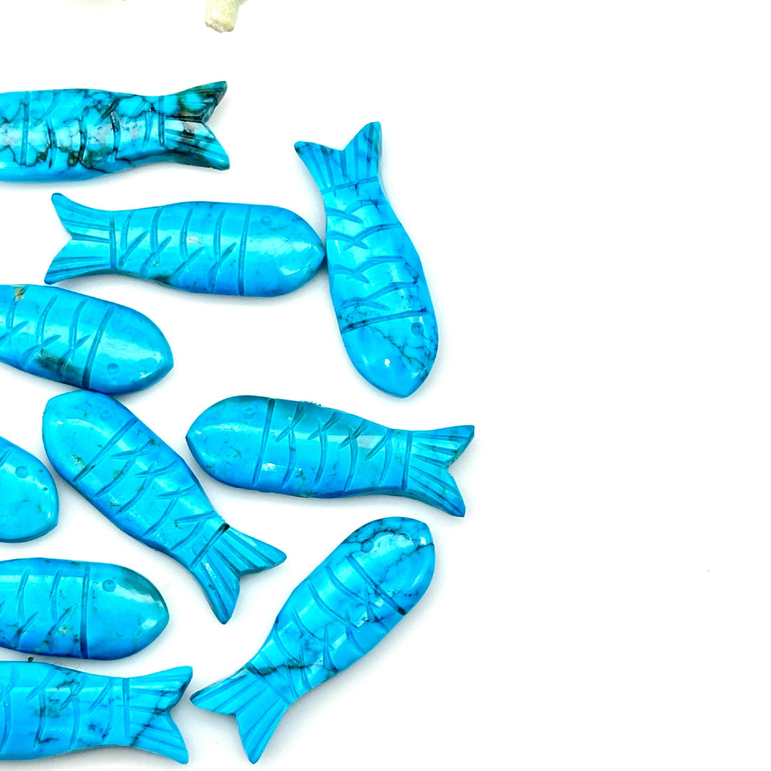 Blue Turquoise Handmade Fish Carving Beads, Blue Fish Shape Carved Gemstone, 10X30MM Loose Gemstone Fishes, Blue Fish Charm For Jewelry