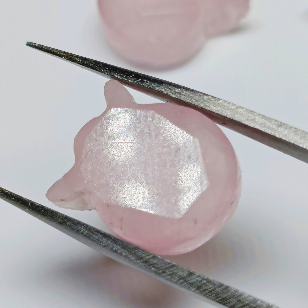 Natural Rose Quartz Cat Face Carving, Kitty Shape Charms Beads, Faceted rose Pink Quartz Handmade Carved Stone, Jewelry Making Beads 10x12mm