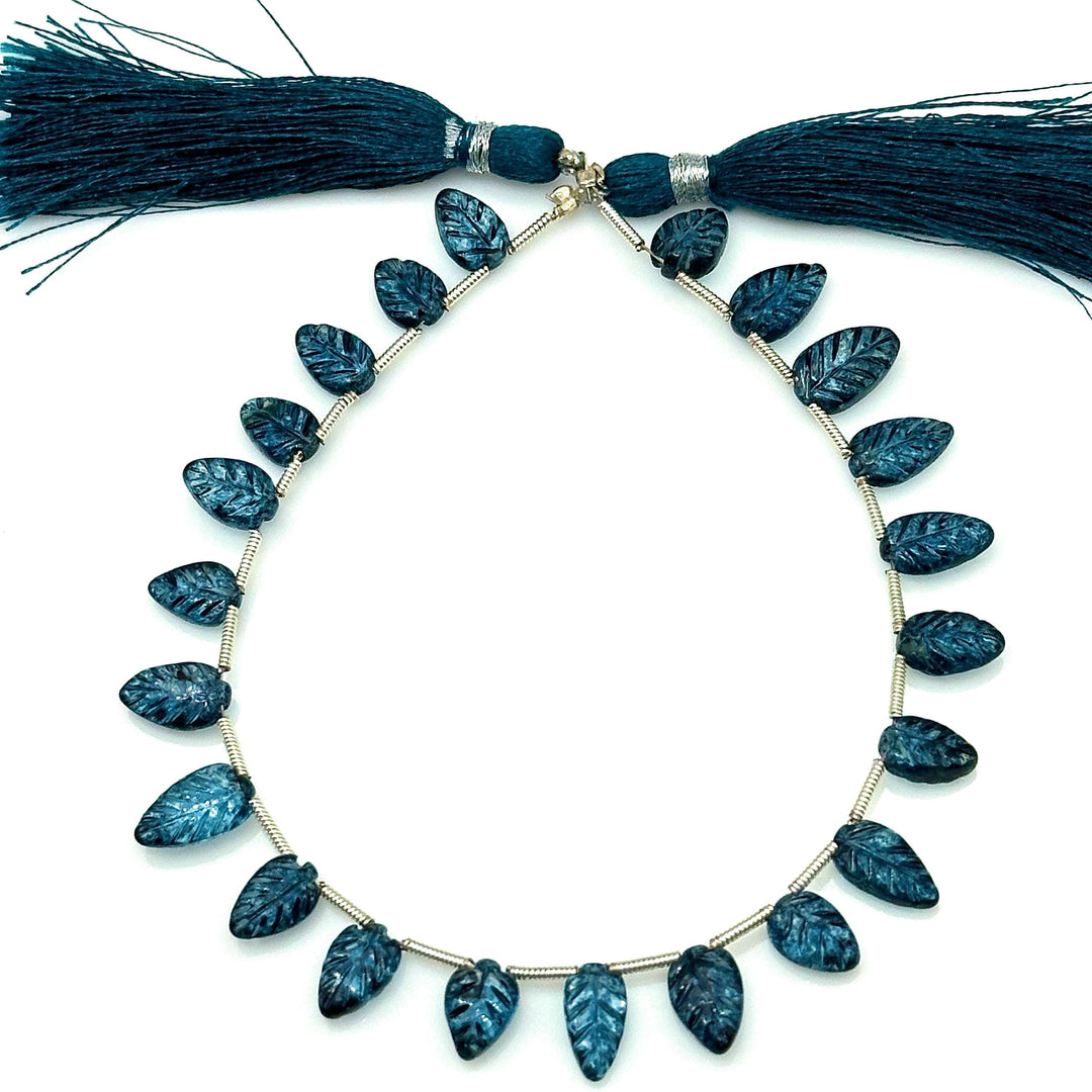 Fancy London Blue Topaz Leaf Shape Beads, Coated Blue Topaz Leaf Briolette's, Hand Carved Beads For Jewelry 8-11 mm, 8" Strand Loose Beads