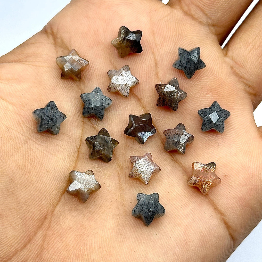 AAA+ Goldensheen Moonstone Star Shape Beads, Goldensheen Gemstone Faceted Star Shape Beads, Hand Carved Star Charms for Jewelry Making, 8 MM