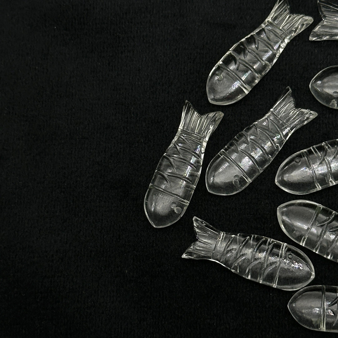 Natural Crystal Quartz Fish Carving Beads, Clear Quartz Carved Fish Gemstone, Jewelry Making Gemstone, 10X30MM