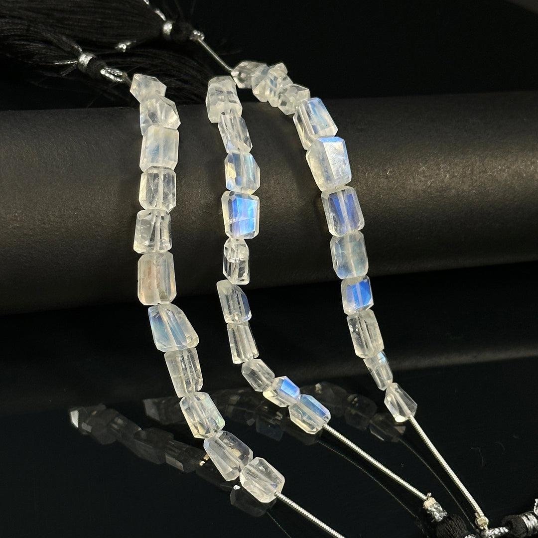 High Quality Flashy Rainbow Moonstone Tumble Shape Beads, Nugget Shape Faceted Beads, 4" Strand, Blue Fire Rainbow Moonstone Tumble Beads