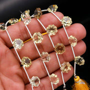 Natural Lemon Quartz Faceted Cut Flower Beads, Lemon Quartz Round Cut Beads for Jewelry Making, 10 MM, 5 Pcs