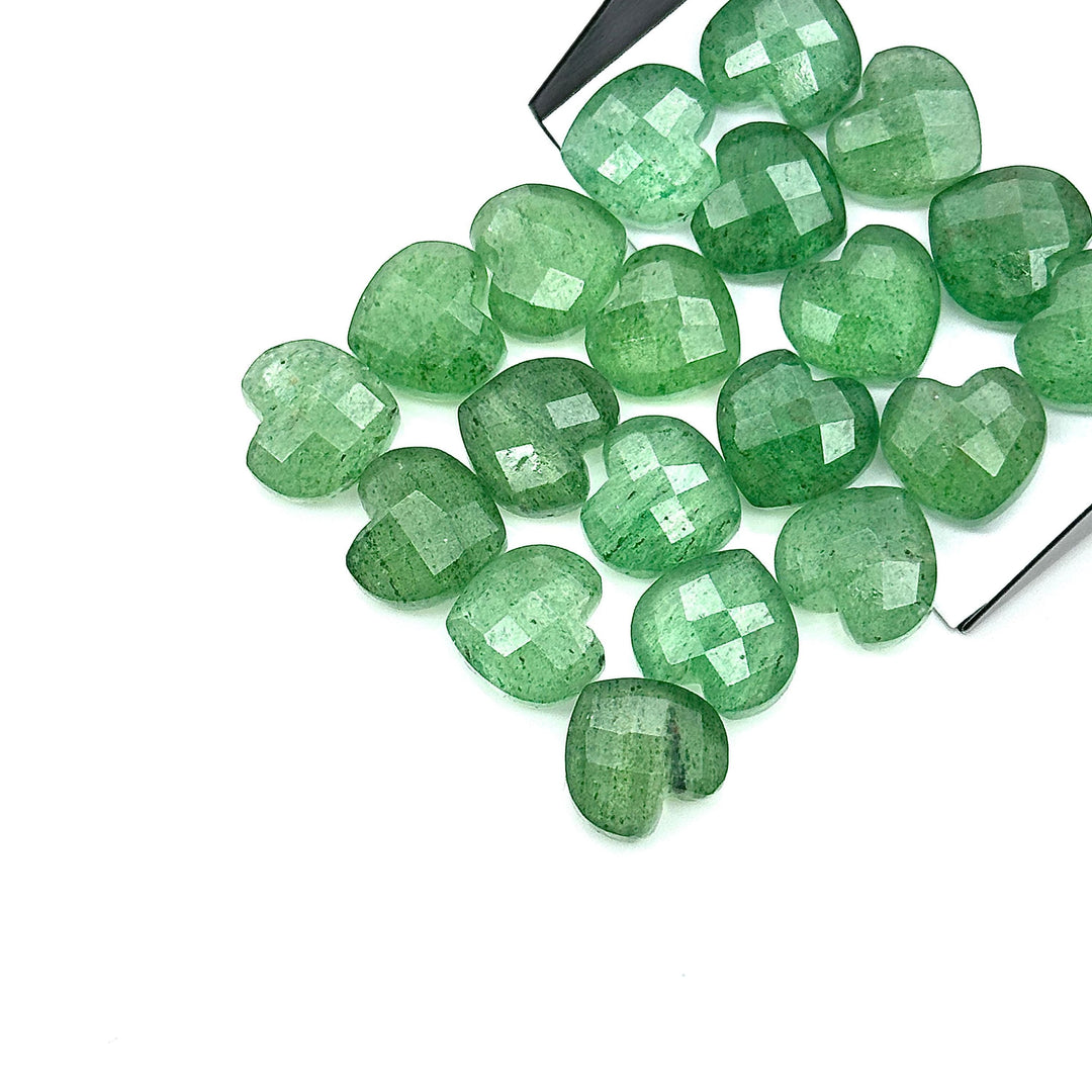 Faceted Green Strawberry Quartz Heart Briolettes: Hand Carved Gemstone Beads, 12mm