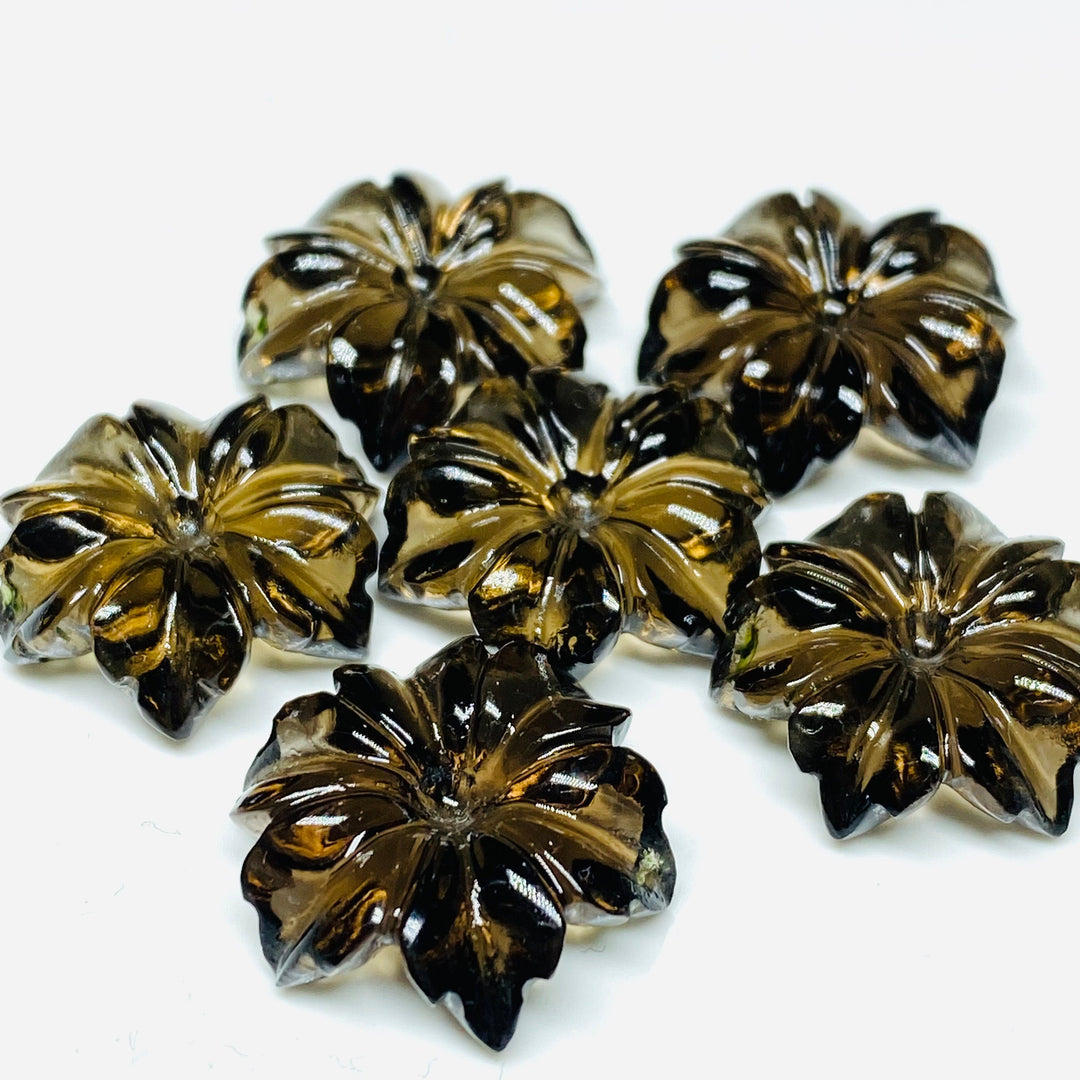 1,2,3,4,5,6 pcs 100% Natural Smokey Quartz Flower Shape Carved Gemstone, Flower Shape Carving, Carved Gemstone For Jewellery 19 mm
