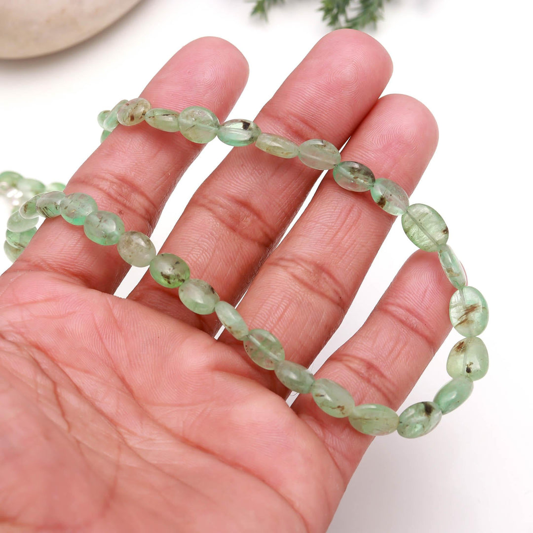 Emerald Oval Beads Necklace, Handmade Emerald Beaded Necklace, Sterling Silver Gemstone Jewelry, Bridesmaid Necklace Gifts, Natural Emerald