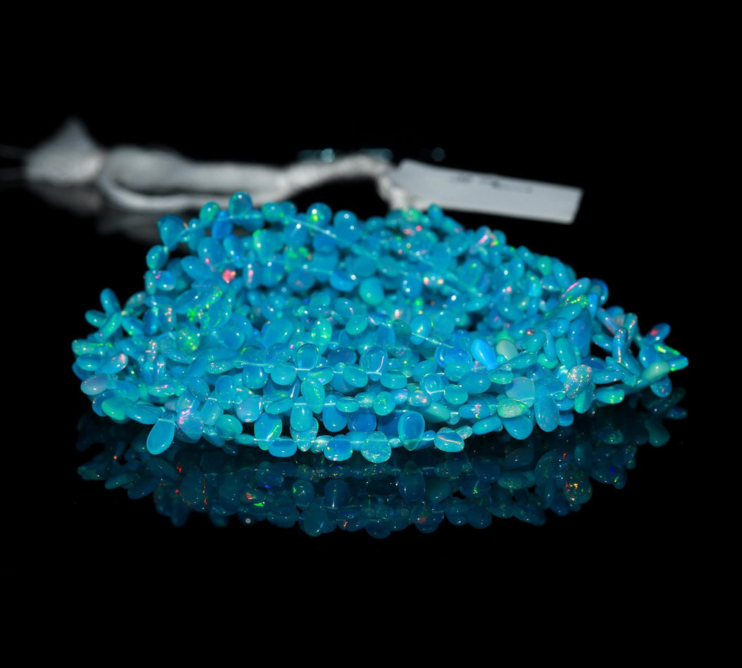 Paraiba Opal Smooth Pear Shape Beads, AAA Fire Ethiopian Opal Pear Shape Gemstone Beads, Jewelry Making Smooth Welo Opal Beads, 4-6 MM