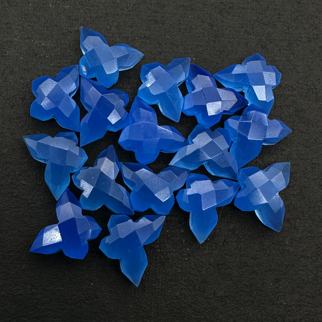 Hand Carved Blue Chalcedony Butterfly Beads (14x10 MM)