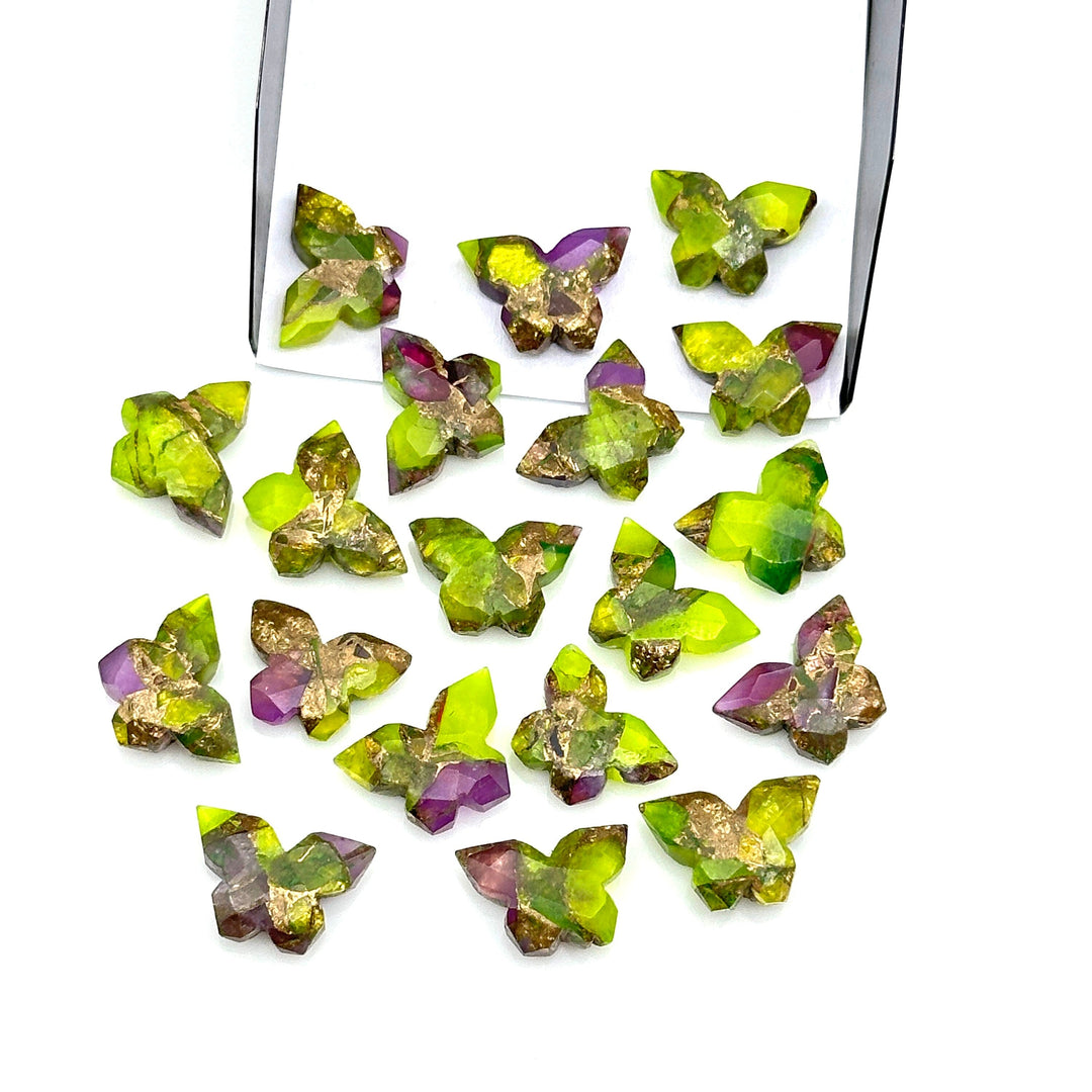 Neon UV Light Beads, Neon Green & Purple Copper Turquoise Butterfly Beads, Faceted Butterfly Gemstone, Neon Turquoise Carving Beads 14x10 MM