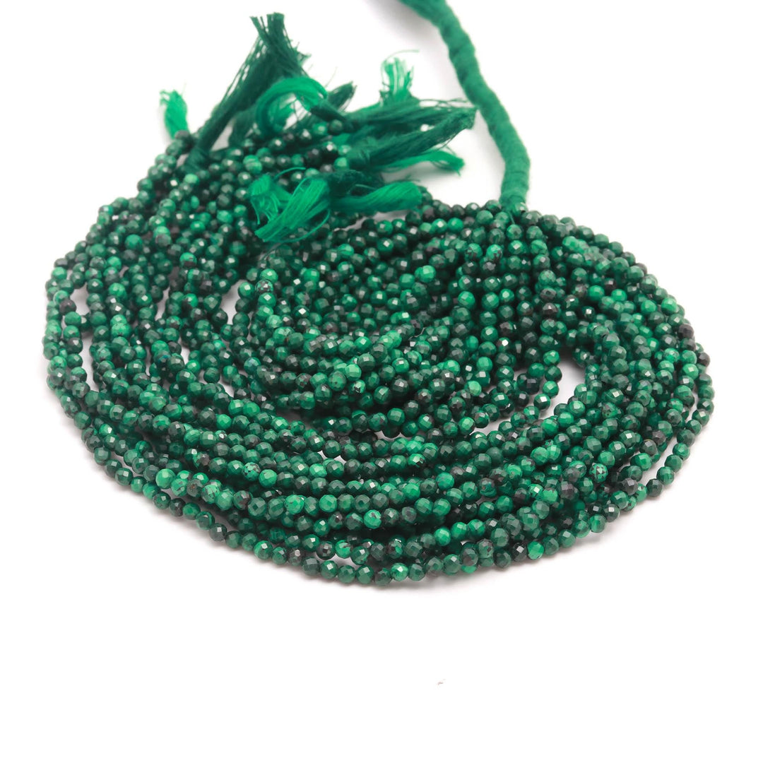 Natural Malachite Faceted Round Beads, AAA Green Malachite Micro Faceted Beads for Jewelry Making, Loose Wholesale Beads, 3 MM 12.5 Inches