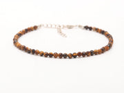 Natural Tyger Eye Beaded Bracelet, Faceted Tiger Eye Round Beads Bracelet, Gemstone Silver Bracelet/Anklet, Meditation and Healing Bracelet
