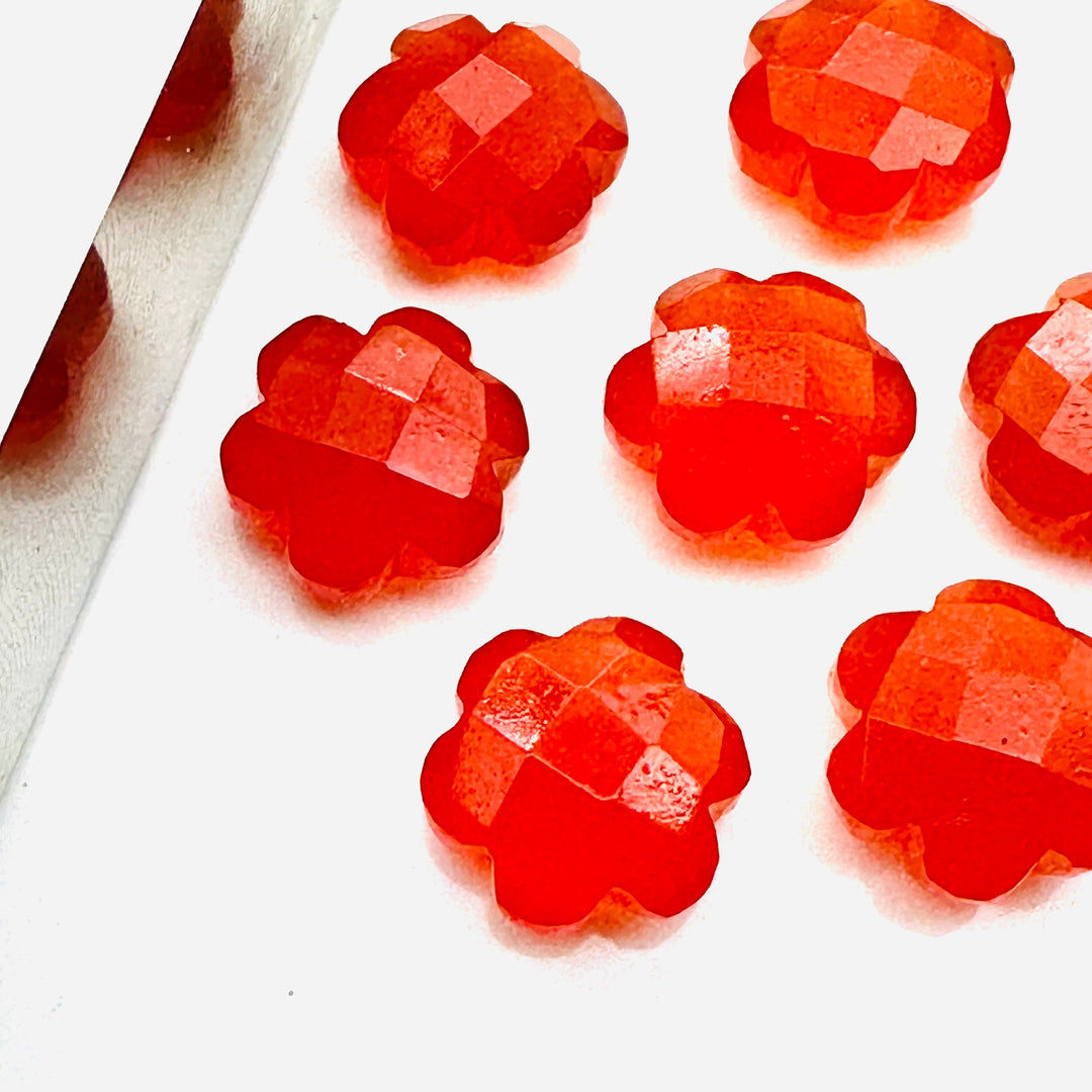 2,3,4,5 Pcs Natural Carnelian Hand Carved Flower Shape, Carved Flower Shape Gemstone For Jewlery, Flower Shape Gemstone, 10 mm