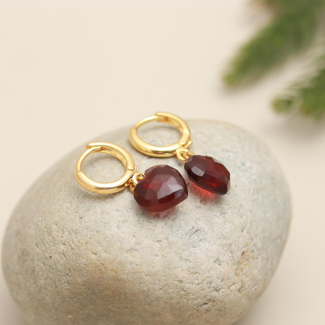 January Birthstone, Natural Granet Faceted Heart Earrings, Fancy Girls Jewelry, 10 MM Heart Jewelry for Her, Red Garnet Love Jewelry