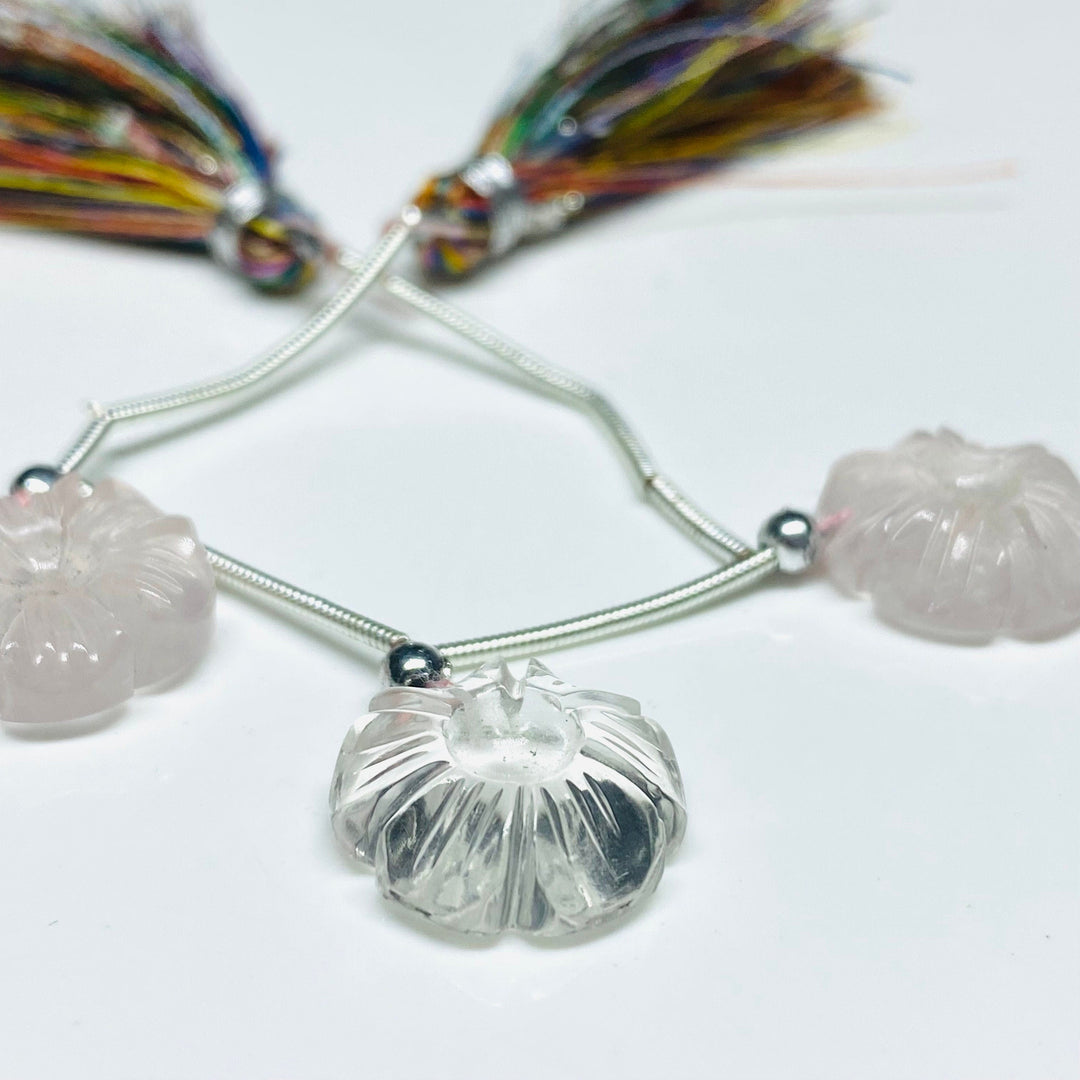 3 Pcs 100% Natural AAA Quality Rose Quartz & Crystal Quartz Flower Shape Beads Strand, Beads Strand, Gemstone For Jewellery, 14 mm
