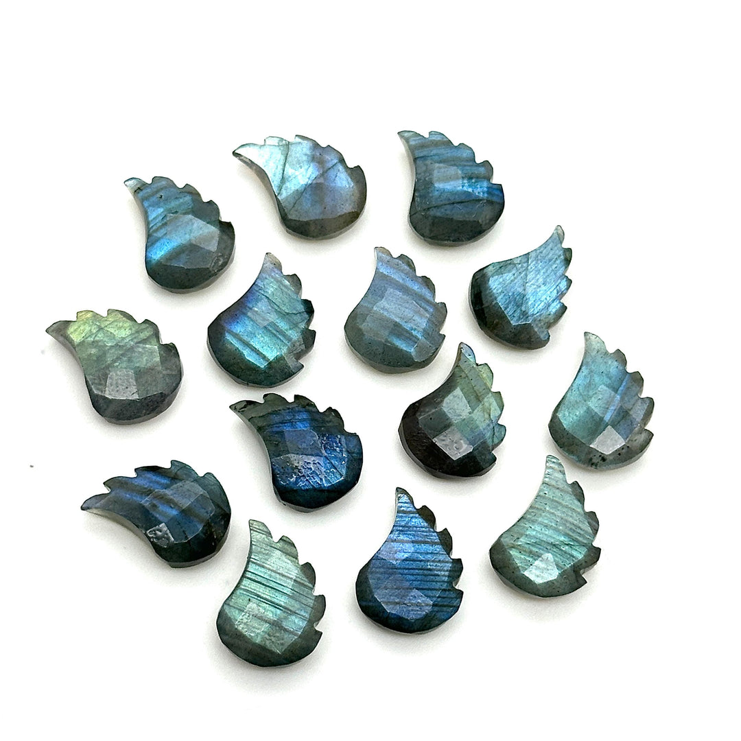 Natural Labradorite Leaf Shape Beads, Hand Carved Labradorite Leaf Shape Briolette's, Faceted Fancy Carvings for Jewelry Making, 11X15 MM