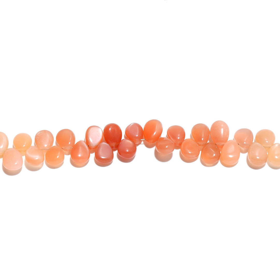 Peach Moonstone Pear Shape Beads, Orange Moonstone Smooth Pear Side Drill Beads, Fancy Pear for Jewelry Making, 7 Inch, 8-9 MM