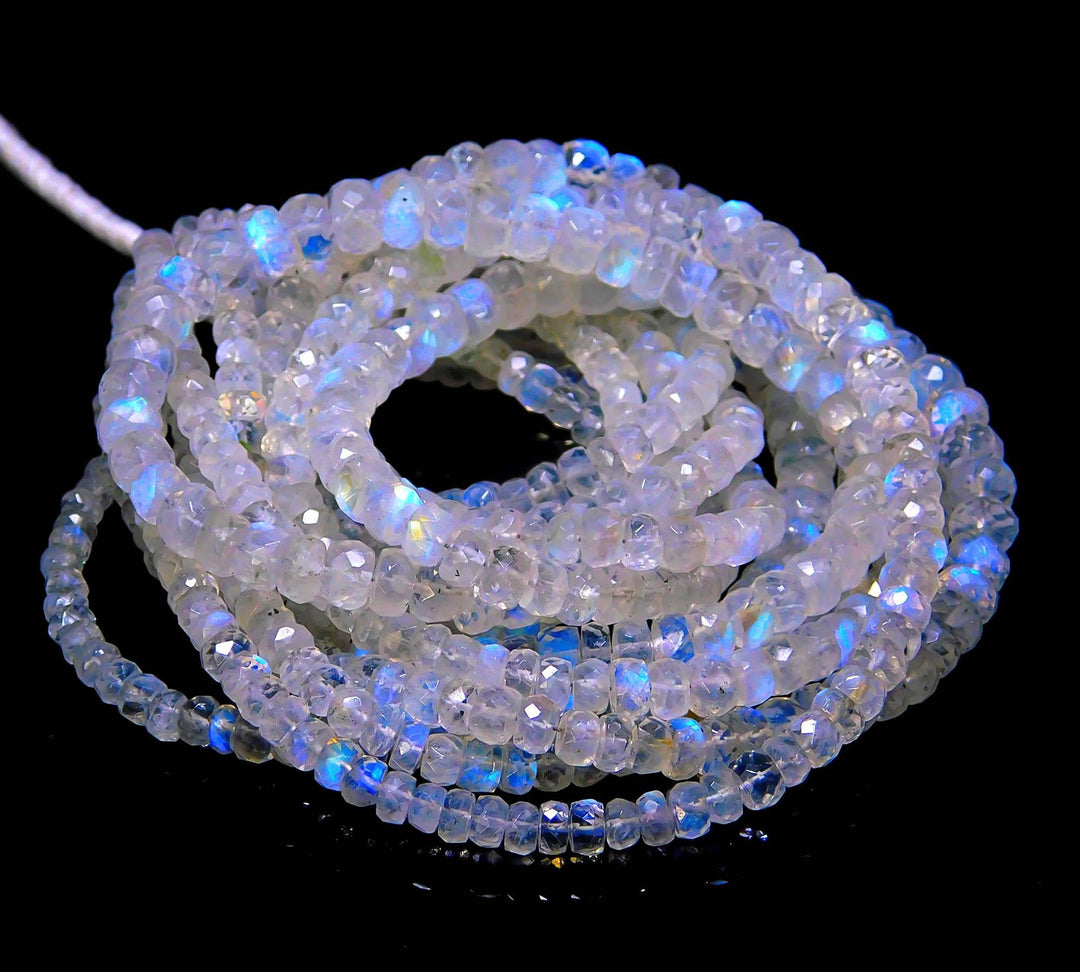 Faceted Rainbow Moonstone Rondelle Beads: 4-5 mm, 4 Inch Strand