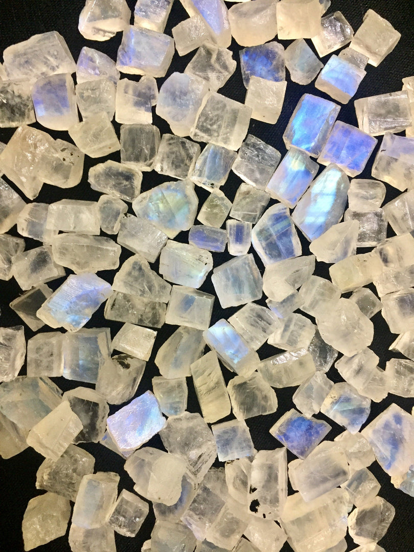 200 Ct. Dazzling AAA Quality 100% Natural Flashy Blue Rainbow Moonstone Rough Loose Gemstone Lot For Jewelry 10X8 12X10 mm approx