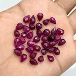 Load image into Gallery viewer, Faceted Ruby Corundum Drop Shape Beads, AAA Red Ruby Teardrop Beads, Hand Carved Gemstone Beads, 6X8 - 7X9 MM, Earring Making Red Dyed Beads