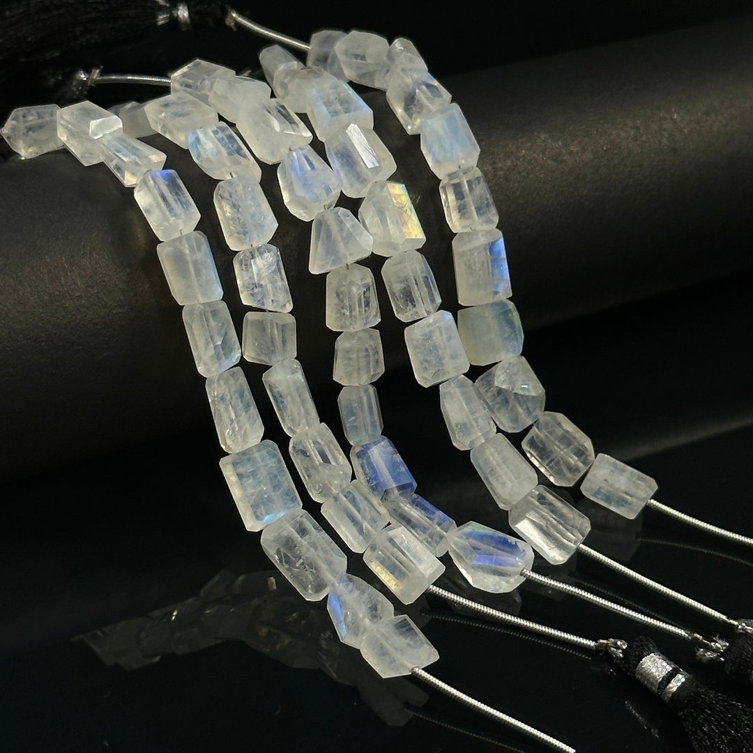 Flashy Rainbow Moonstone Tumble Shape Beads, Nuggets Shape Faceted Beads, 4" Strand, Blue Flashy Tumble Beads, Fancy Jewelry Making Beads