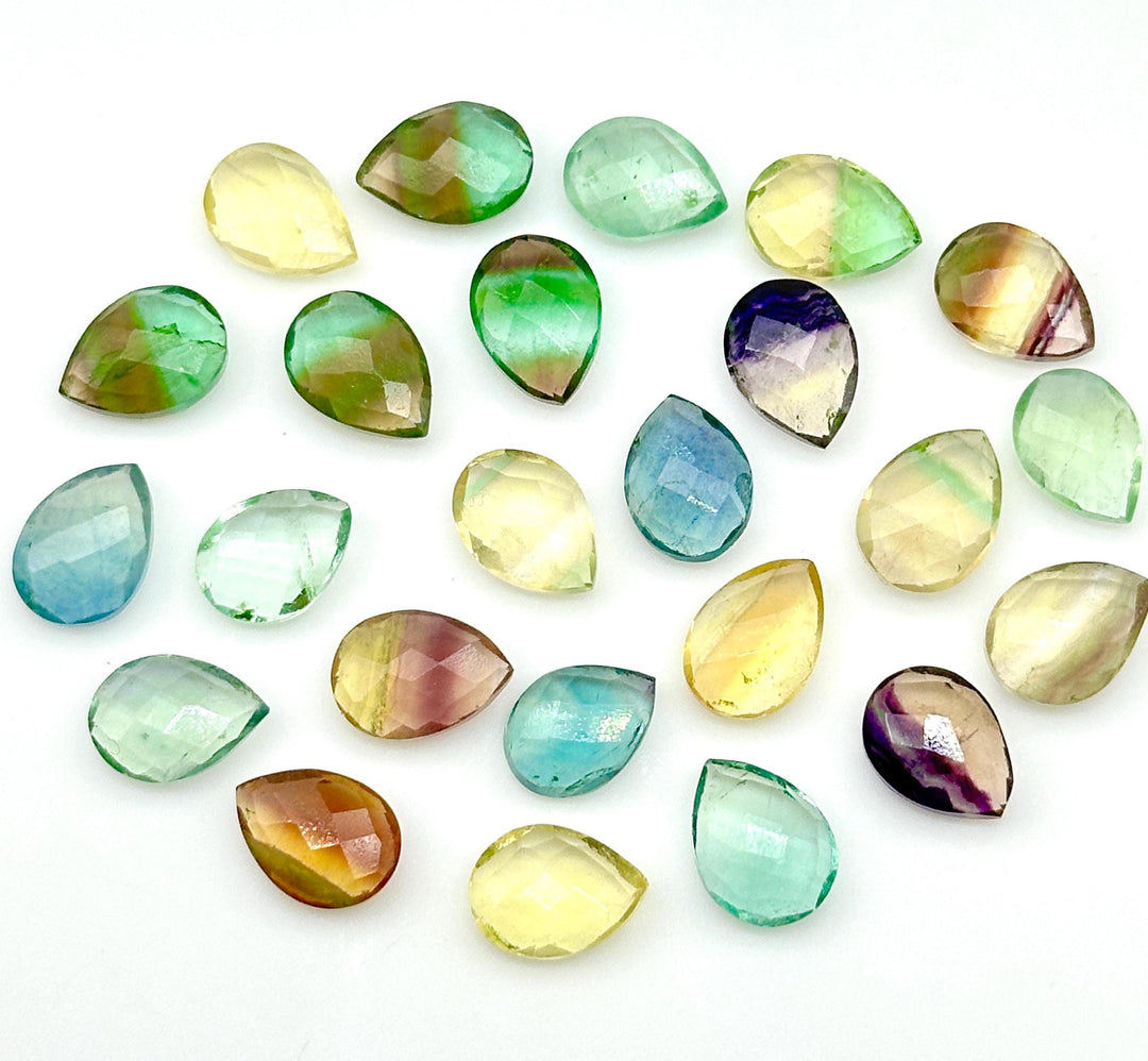 Rainbow Fluorite Faceted Pear Shape Beads, AAA+ Quality Teardrop Bead, 9X12 MM Colorful Briolette Beads, Matched Pairs, Jewelry Making Beads