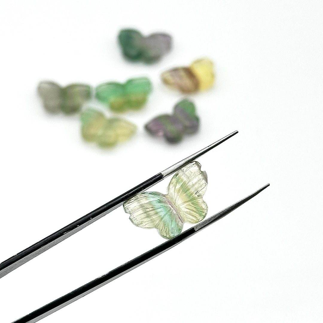 Carved Rainbow Fluorite Butterfly Shape Stones, Multi Fluorite Summer Butterfly Beads, Gemstone Charms Beads for Jewelry Making, 11X18 MM