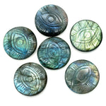 Load image into Gallery viewer, Natural Labradorite Evil Eye Shape Gemstone, Flashy Labradorite Hand Carved Stone Beads For Jewelry Making, 28 MM, Round Evil Eye Carving