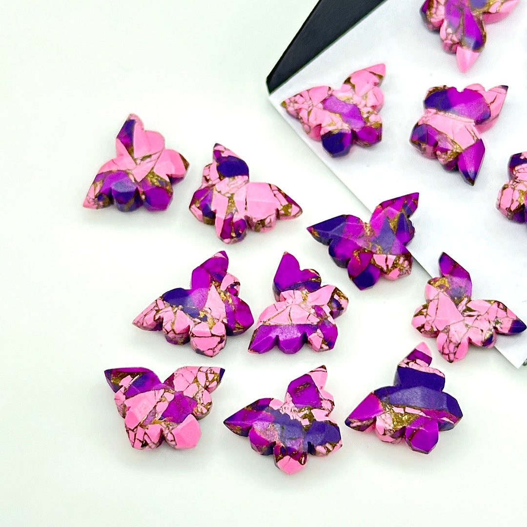 Amazing Pink & Purple Mohave Copper Turquoise Butterfly Beads, Faceted Butterfly Gemstone, Purple Oyster Turquoise Carving Beads 14x10 MM