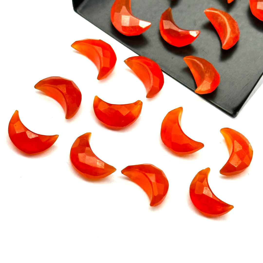 Natural Carnelian Moon Shape Gemstone Beads, Carnelian Faceted Moon Shape Carving Beads, 12 MM Carnelian Hand Carved Moons For Jewelry