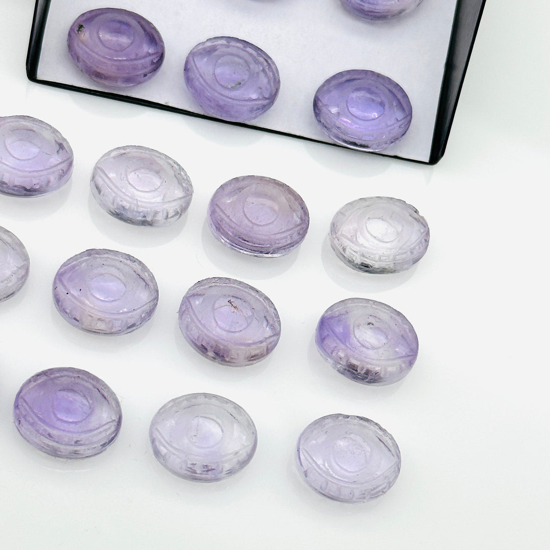 Natural Pink Amethyst Evil Eye Beads, Hand Carved Gemstone Beads, Loose Oval Eye Beads, Evil Eye Charm Beads, Loose Carving Beads 10X12 MM