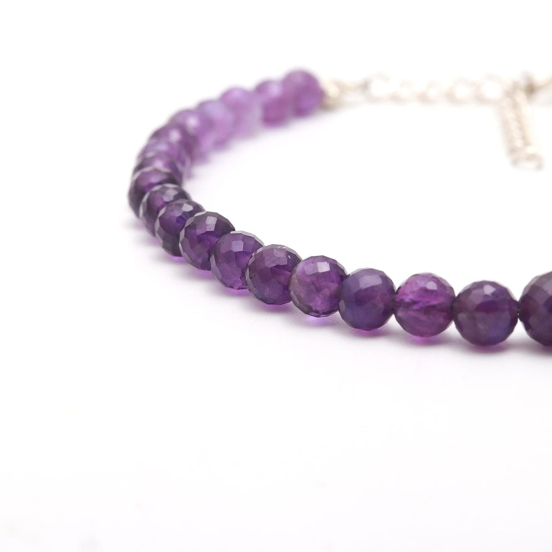 Pretty Amethyst Round Beads Bracelet, Purple Amethyst Beads Bracelet, February Birthstone Gift For Her, 925 Silver Bracelet For Her 4-4.5 MM