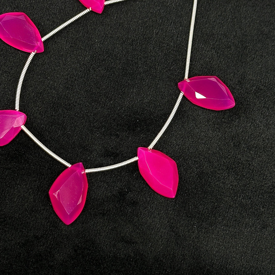 Lovely Hot Pink Chalcedony Fancy Beads, Queen Chalcedony Fancy Shape Faceted Beads, 6 Pcs Strand, 17X10 mm, Jewelry & Craft Making Beads