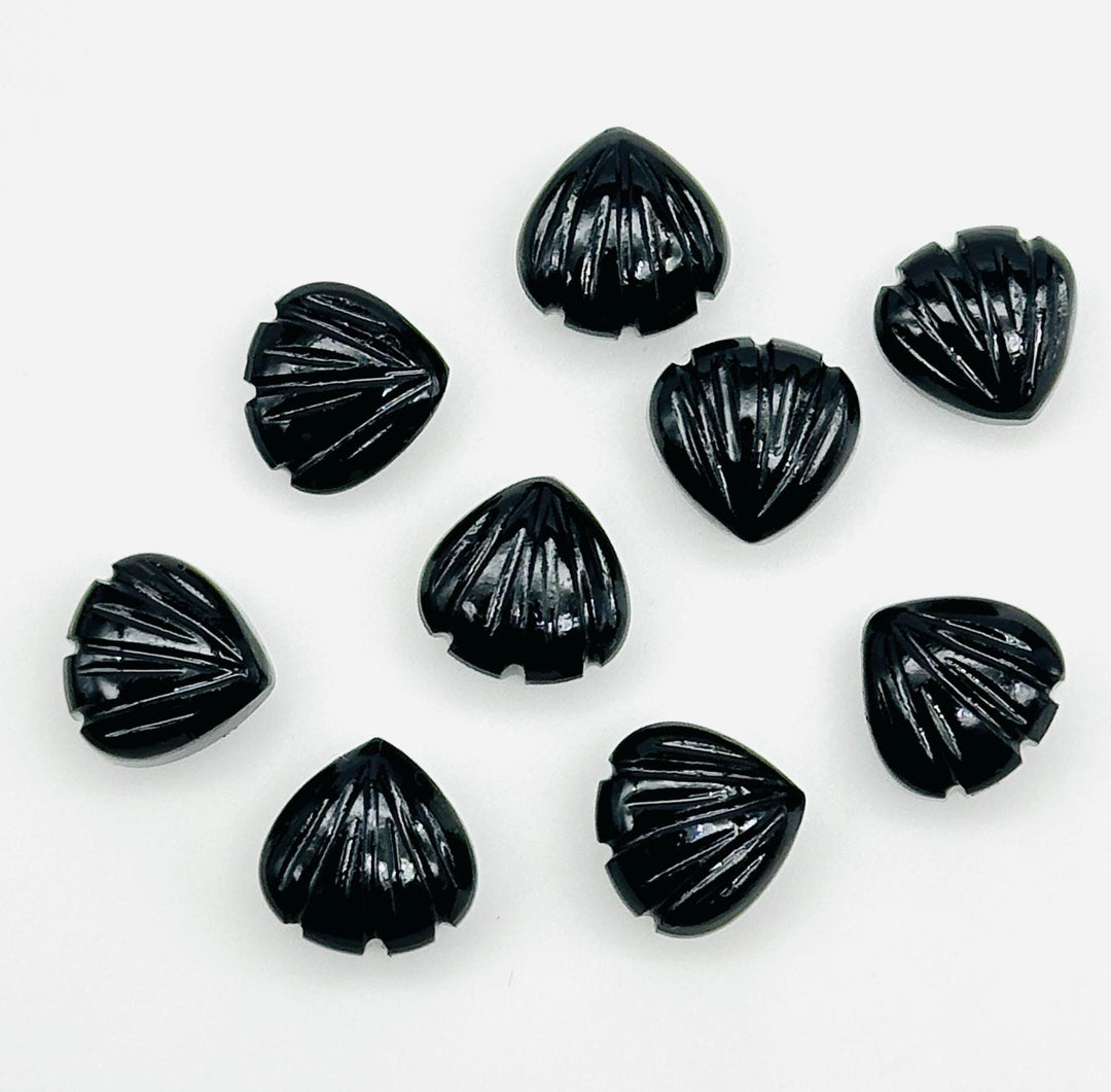 Natural Black Onyx Shell Beads, 8 MM Hand Carved Seashells, Tiny Carved Beads, Black Onyx Shell Charms, Jewelry & Craft Making Gemstones